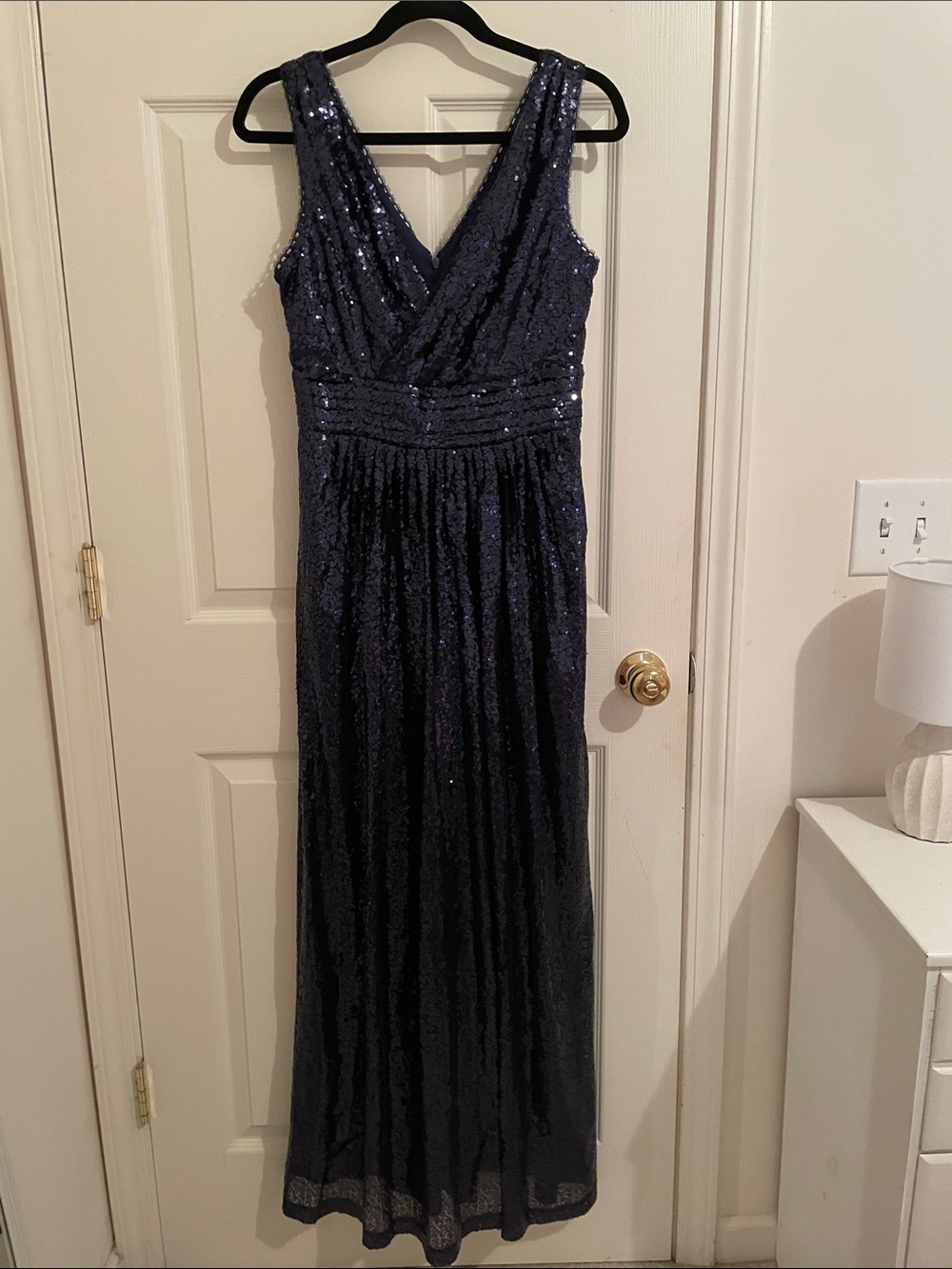 Navy Sequin V-Neck Maxi Dress Event Formal